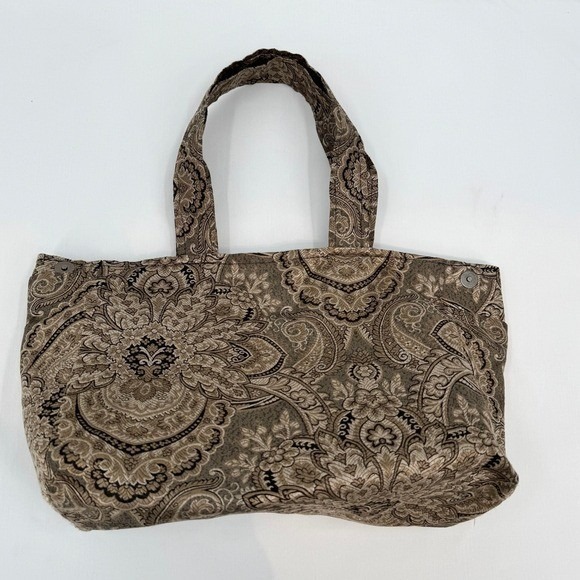 Vintage Style Brown Paisley Tapestry Tote Bag Large Shoulder Bag with Side Snaps - Picture 4 of 13